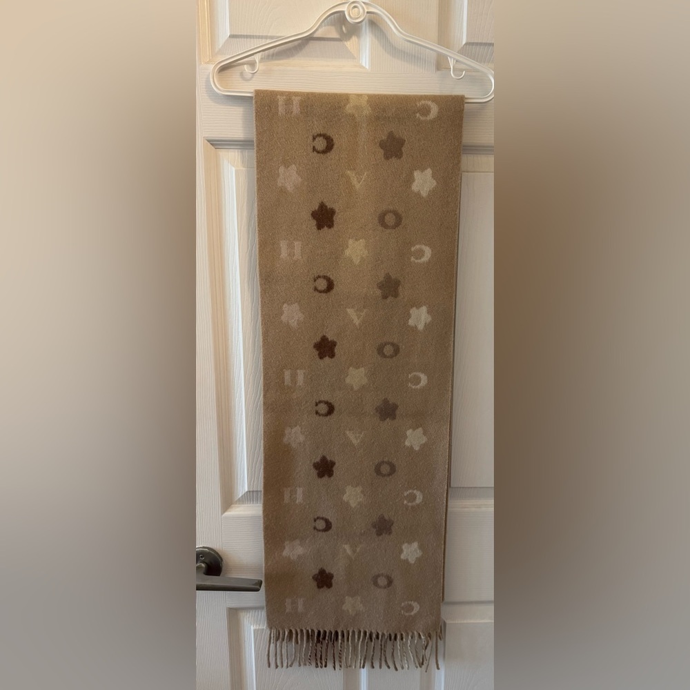Coach Stars Striped Print Muffler Beige and Brown Color